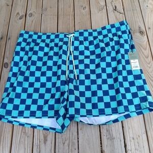 New Men's Goodfellow & Co Navy Blue & Teal Lined Swim Trunks Size XXL